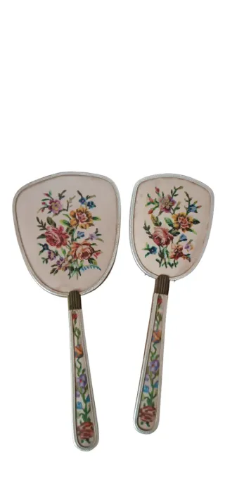 Set Vintage Espejo y Cepillo Flores