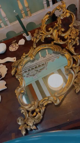 Espejo Antiguo Dorado Estilo Barroco