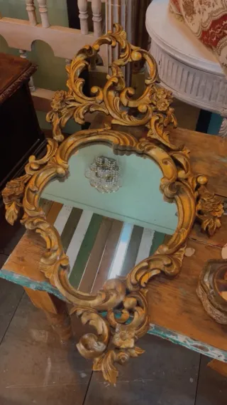 Espejo Antiguo Dorado Estilo Barroco