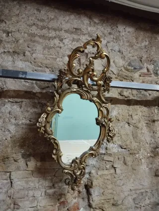 Espejo Antiguo Dorado Estilo Barroco