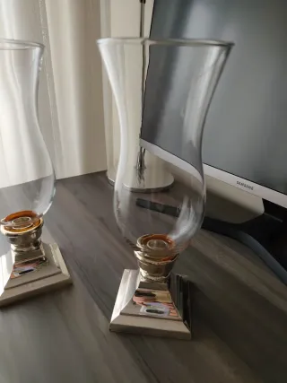 Candelabros de cristal y metal plateado