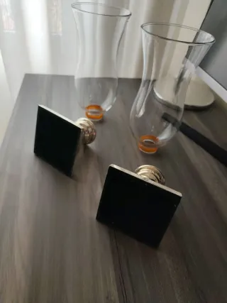 Candelabros de cristal y metal plateado