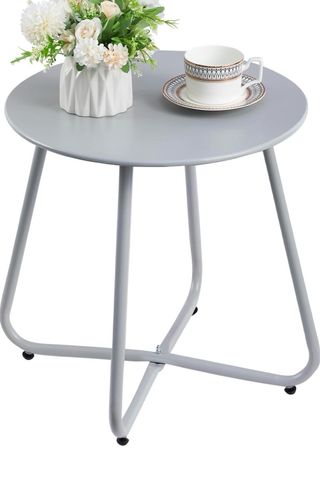 Mesa auxiliar metálica gris exterior como nueva