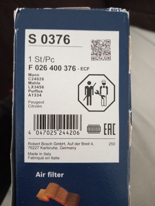 Filtro Aire Bosch S 0376