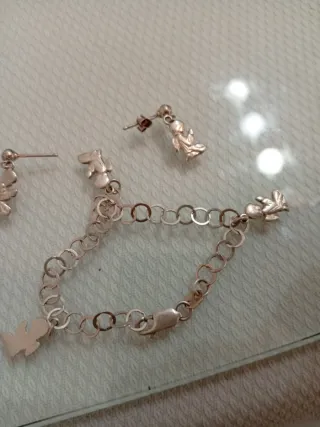 Conjunto Pulsera y Pendientes de plata para niña