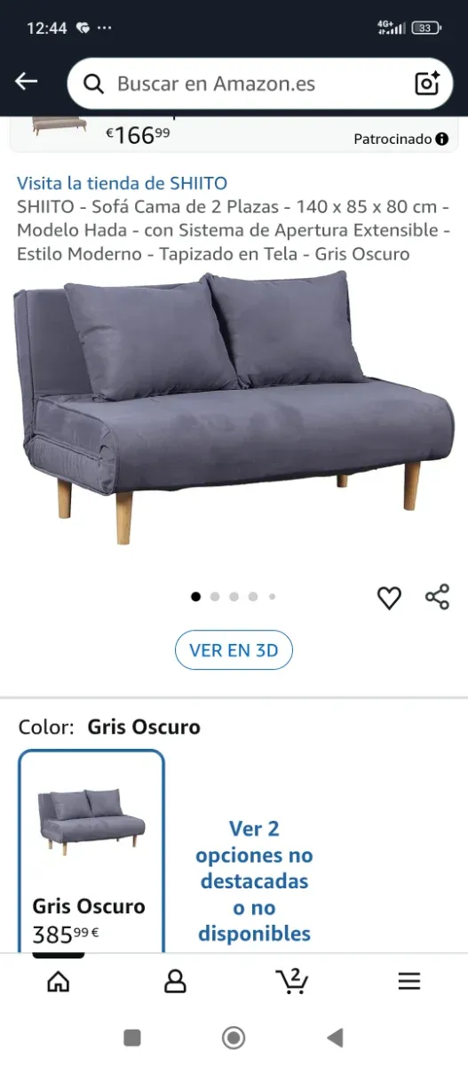 Sofá cama 2 plazas gris