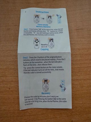 2 - Mando garaje inalambrico Autocopia 433 MHz