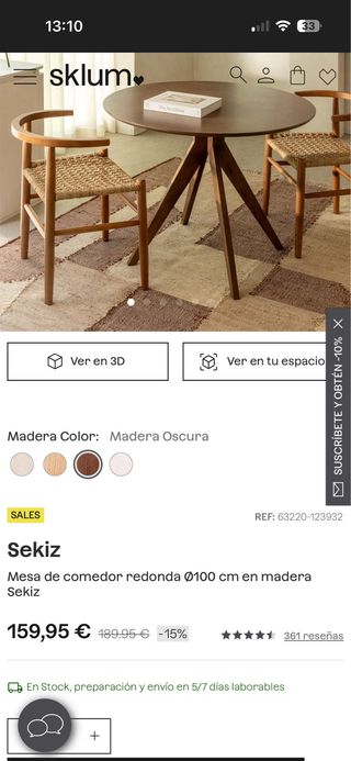 Mesa redonda madera y 4 sillas terciopelo