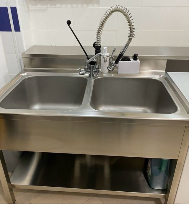 Fregadero industrial 2 cubas + estante