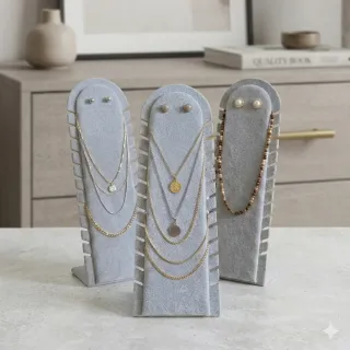 Expositor Joyas Terciopelo Gris 10 unidades