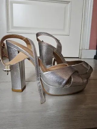 Tacones Plataforma Plateados Talla 36