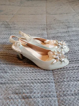 Zapatos tacón piel plateados talla 37 mujer boda