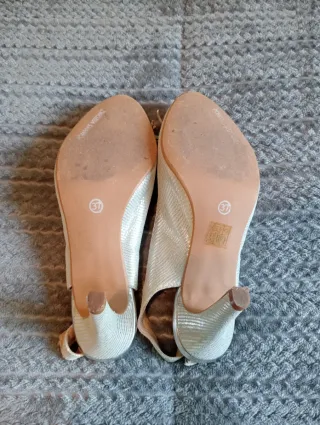 Zapatos tacón piel plateados talla 37 mujer boda