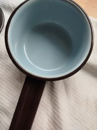 2 mestoli vintage in peltro marrone e blu