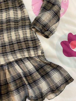 Vestido de cuadros beige y marrón