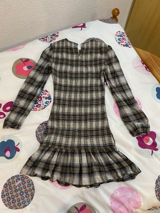 Vestido de cuadros beige y marrón