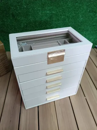 SONGMICS Joyero 6 Niveles Blanco y Dorado