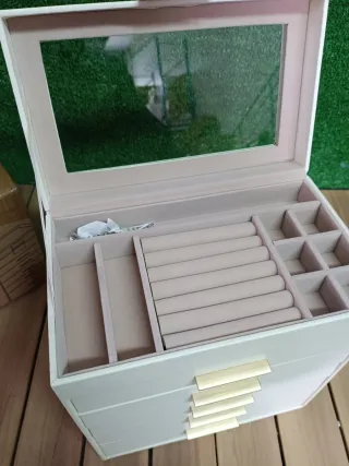 SONGMICS Joyero 6 Niveles Blanco y Dorado