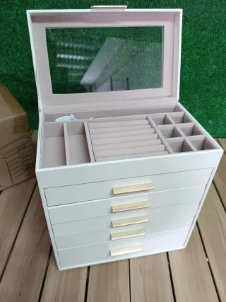 SONGMICS Joyero 6 Niveles Blanco y Dorado