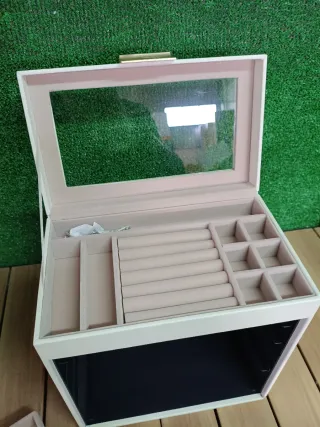 SONGMICS Joyero 6 Niveles Blanco y Dorado