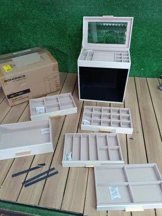 SONGMICS Joyero 6 Niveles Blanco y Dorado