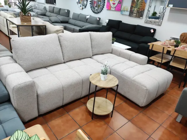 Sofá Cama Chaise Longue Beige/Azul