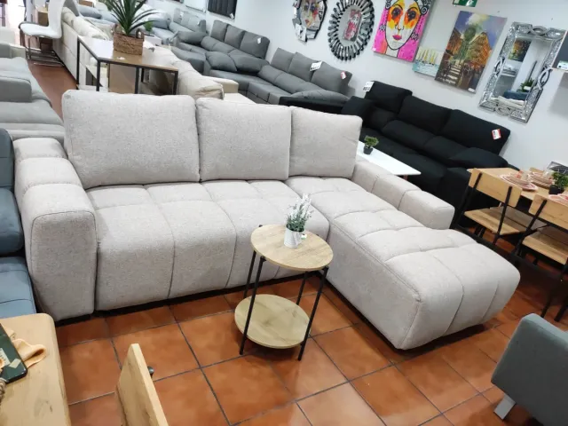 Sofá Cama Chaise Longue Beige/Azul