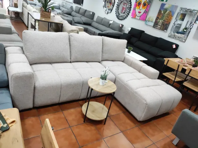 Sofá Cama Chaise Longue Beige/Azul