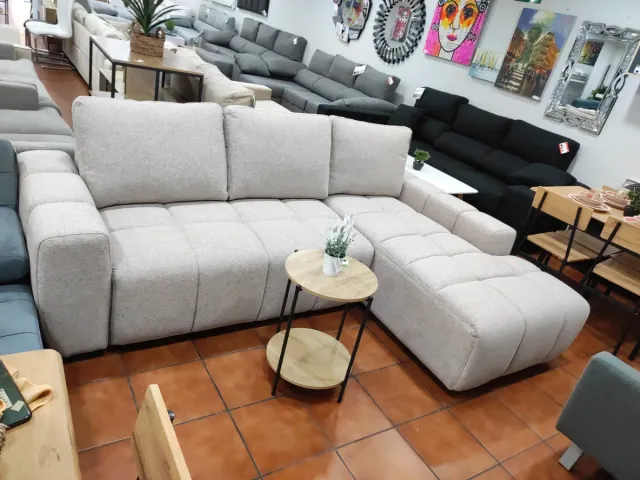 Sofá Cama Chaise Longue Beige/Azul