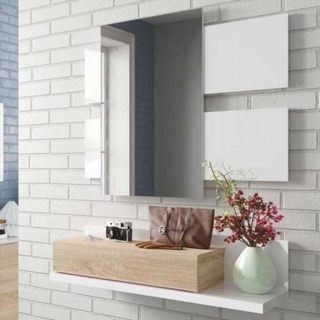 Recibidor Consola con Espejo Blanco y Roble