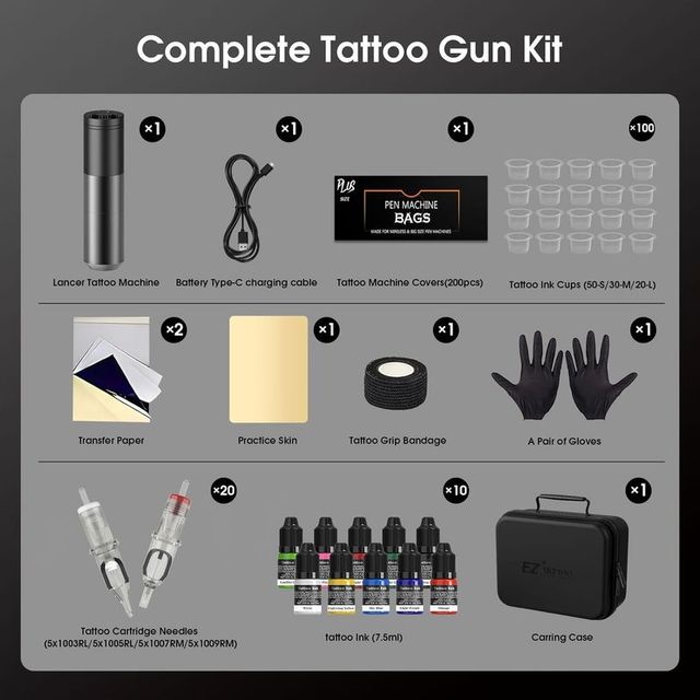 Kit Tatuaje Inalámbrico EZ + Agujas y Tintes