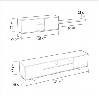 Mueble de Salón 200 cm. Blanco Brillo/Gris Antrac