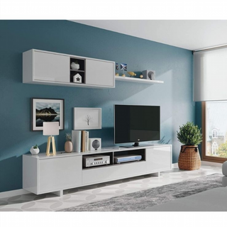 Mueble de Salón 200 cm. Blanco Brillo/Gris Antrac