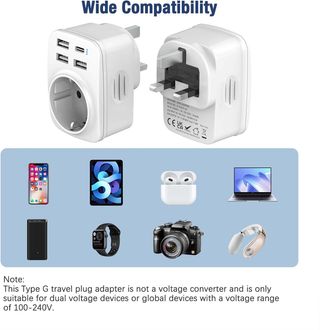 Adaptador Enchufe UK a Español 3USB A y 1USB C