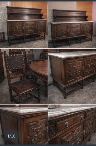 Comedor antiguo madera maciza tallada y original.