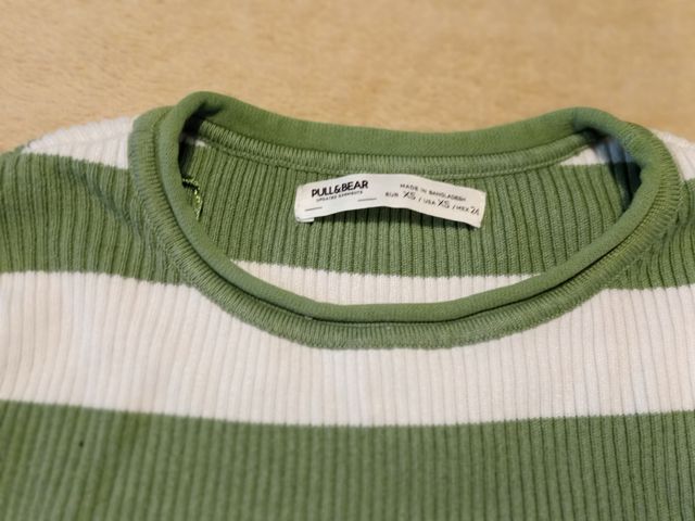 Pull & Bear Top Rayas Verde y Blanco Talla S