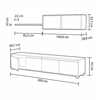 Mueble de salón 200 cm. Cemento y Blanco Artik