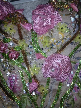 Vestido fiesta gitana beige y rosa