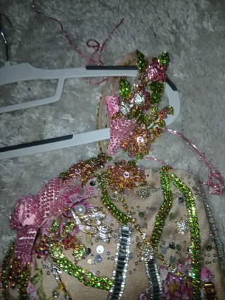 Vestido fiesta gitana beige y rosa