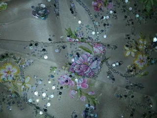 Vestido fiesta gitana beige y rosa