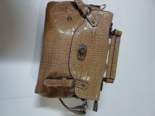 Bolso Mujer Piel Cocodrilo Beige