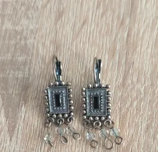 Pendientes vintage piedra negra y abalorios