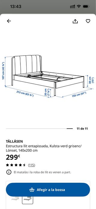Cama Tallassen Ikea 135cm + Colchón (semi-nuevo)