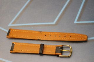 15. Correa de cuero bicolor, negro y marrón. 16 mm. Años 70, stock de relojería.