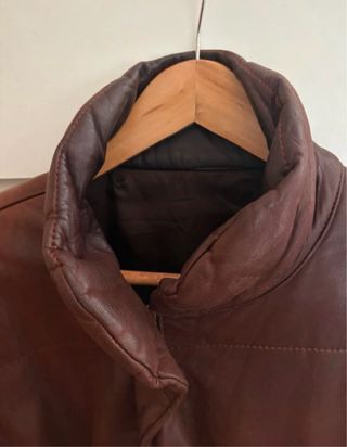 Cazadora Piel Marrón Oversize Talla M.