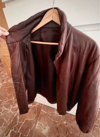 Cazadora Piel Marrón Oversize Talla M.