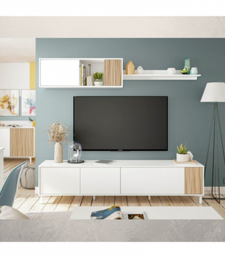 Mueble de Salón 200 cm. Blanco Artik/Natur