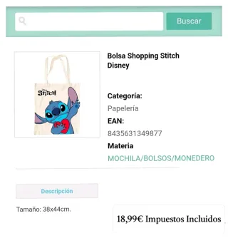 Bolsa Tote Lona Stitch Disney