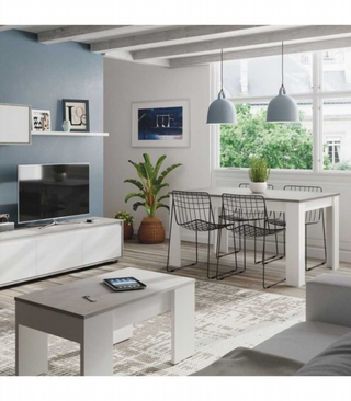 Mesa Comedor Kendra Extensible. Cemento Blanco