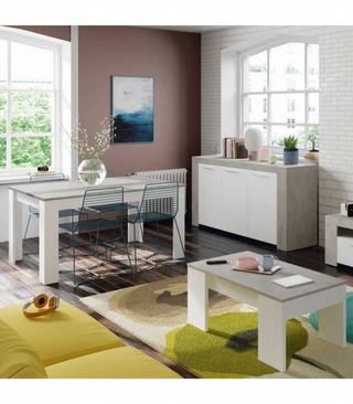 Mesa Comedor Kendra Extensible. Cemento Blanco